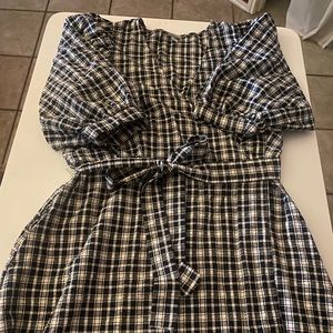 Black and white A New Day plaid mid calf dress with waist tie, size XXL